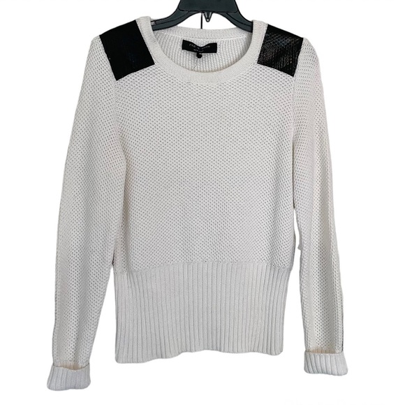rag & bone Sweaters - Rag & bone White Knit Crewneck Sweater Black Patent Patchwork Sz Large